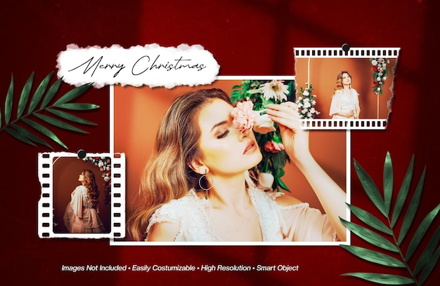 Merry christmas moodboard fotocollage mockup met schaduw overlay