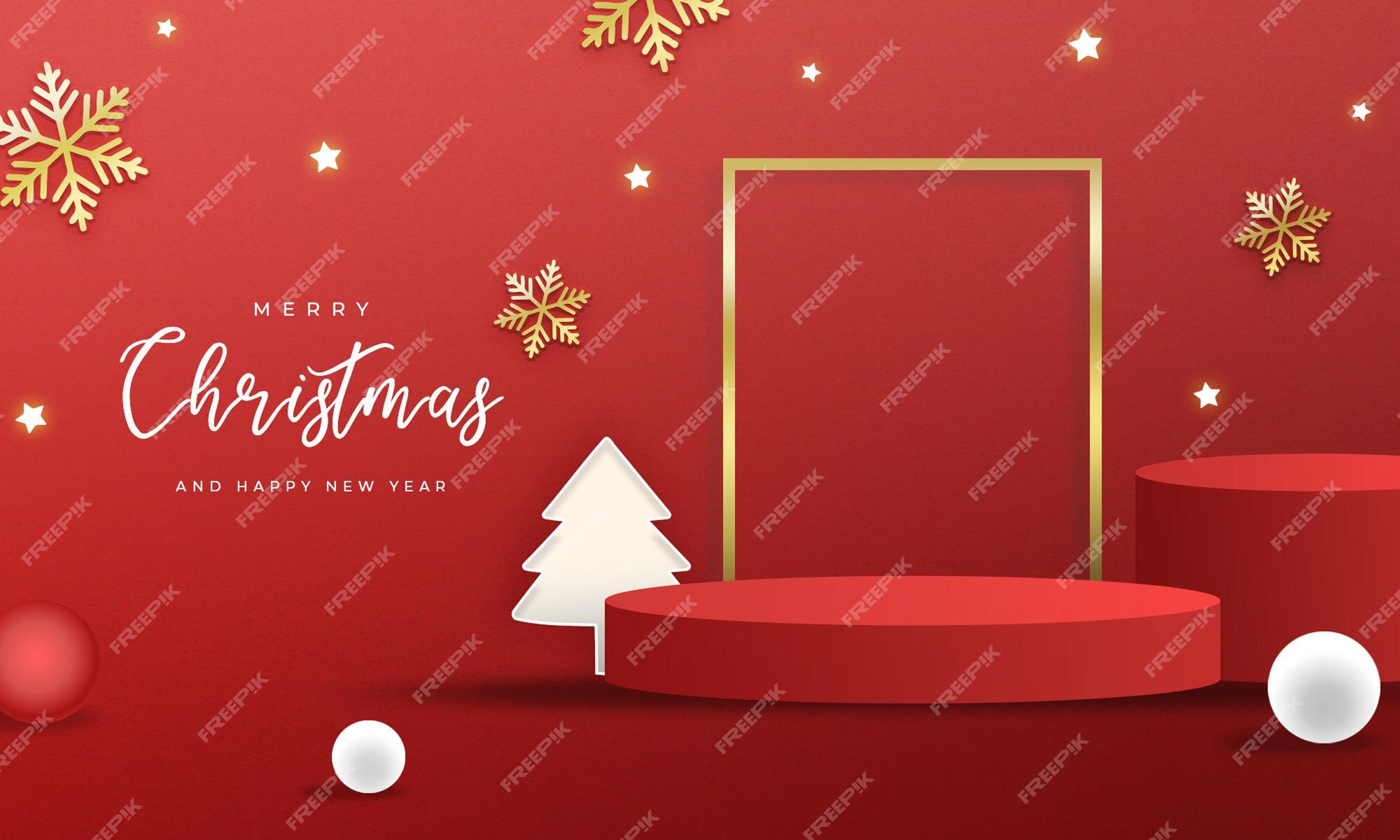 Premium PSD | Merry christmas and new year banner with product podium