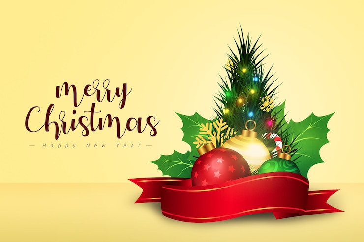 PSD merry christmas new year ornament party with realistic decoration