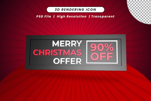 Merry christmas offer 90 percent off 3d rendering icon