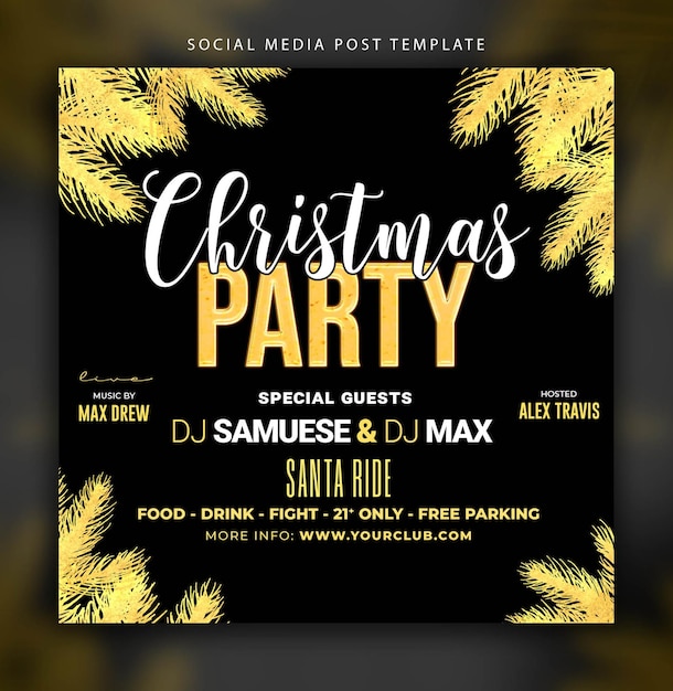 PSD merry christmas party flyer social media template