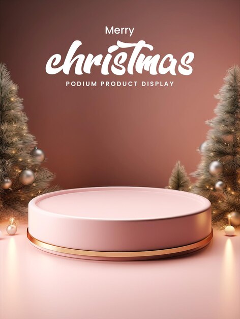 PSD merry christmas podium poster template with elegant christmas and happy new year mock up scene