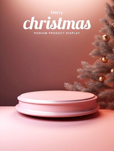 PSD merry christmas podium poster template with elegant christmas and happy new year mock up scene