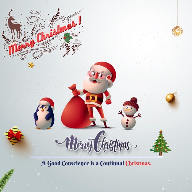 PSD merry christmas postcard design