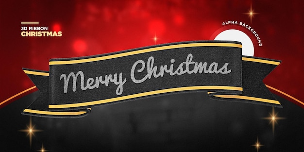 PSD merry christmas realistische black ribbon 3d-rendering geïsoleerd