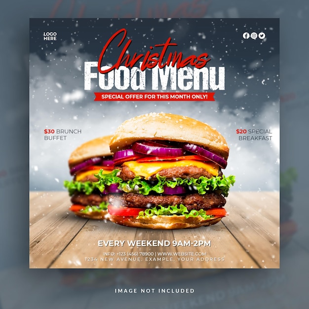 Merry christmas restaurant social media post of square flyer design