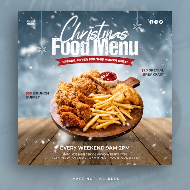 Merry christmas restaurant social media post of square flyer design