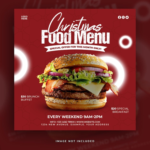 Merry christmas restaurant social media post or square flyer design