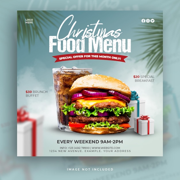 Merry Christmas Restaurant Social Media Post or Square Flyer Design