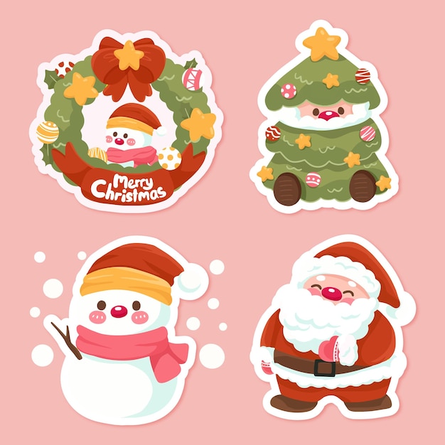 PSD merry christmas's elementen verzameling met sneeuwman ring boom en de kerstman gratis vector