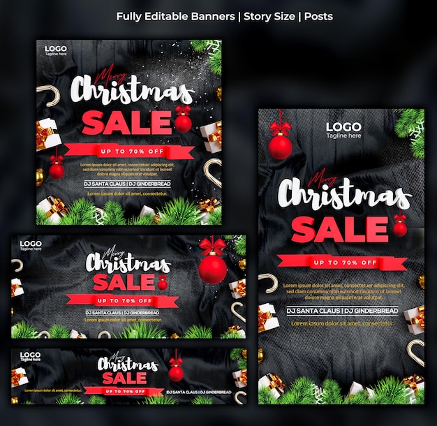 PSD merry christmas sale banner, christmas sale mockup, merry christmas eve concept design template