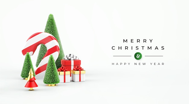 Merry christmas sale banner met 3d-objecten