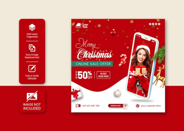 Merry christmas sale instagram-post of social media-sjabloon voor spandoek met modern creatief concept