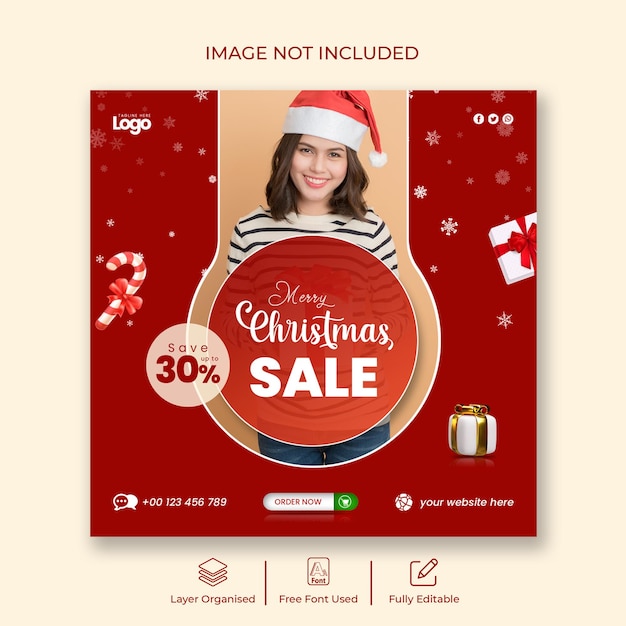 PSD merry christmas sale instagram post or social media  banner template with modern creative concept