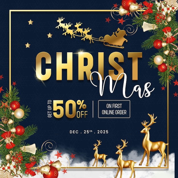 Merry christmas sale social media post design template