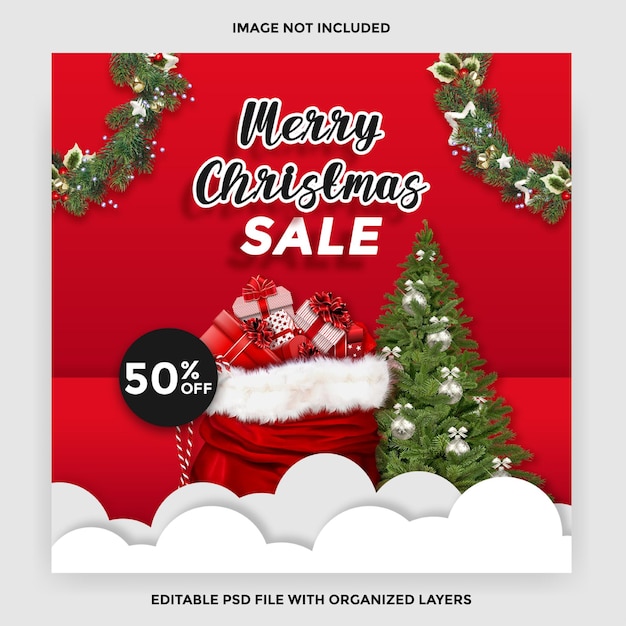 Merry christmas sale square banner social media post