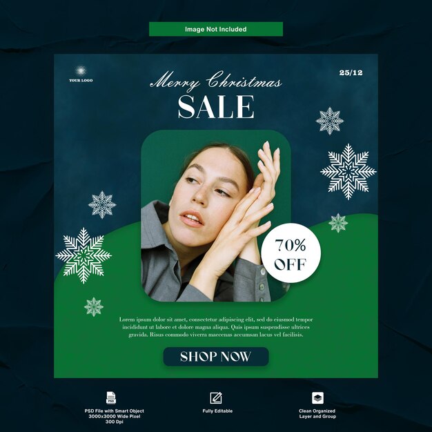 Merry christmas sale women fashion winter themes discount promotion instagram post template