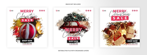 Merry christmas shopping sale set social media post template