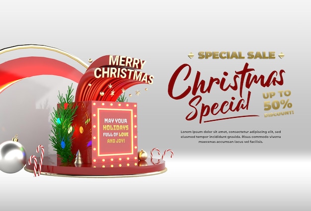 Merry christmas social media podium with gift box for promotion and holiday event template 3d render