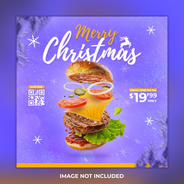 Buon natale social media post cibo e hamburger