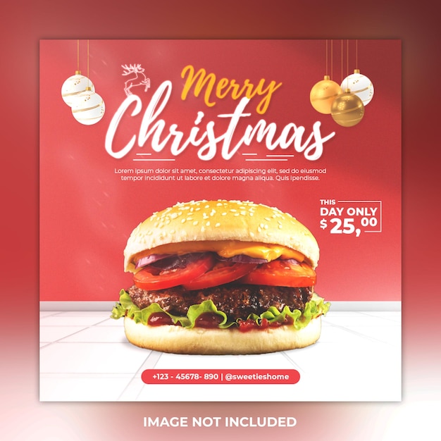 PSD merry christmas social media post food and burger