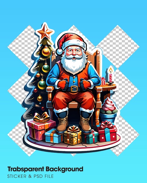 PSD merry christmas sticker with a turned edge on a transparent background