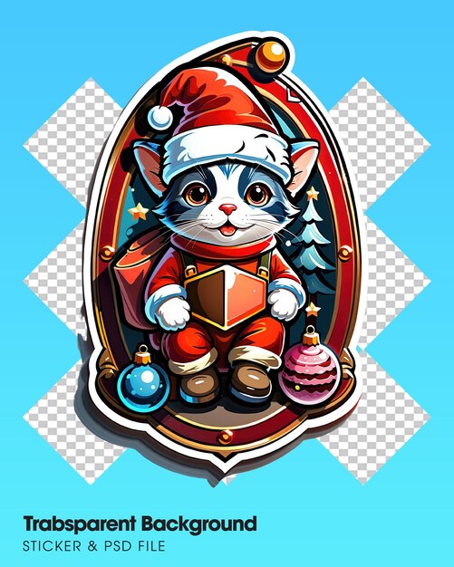 Merry christmas sticker with a turned edge on a transparent background