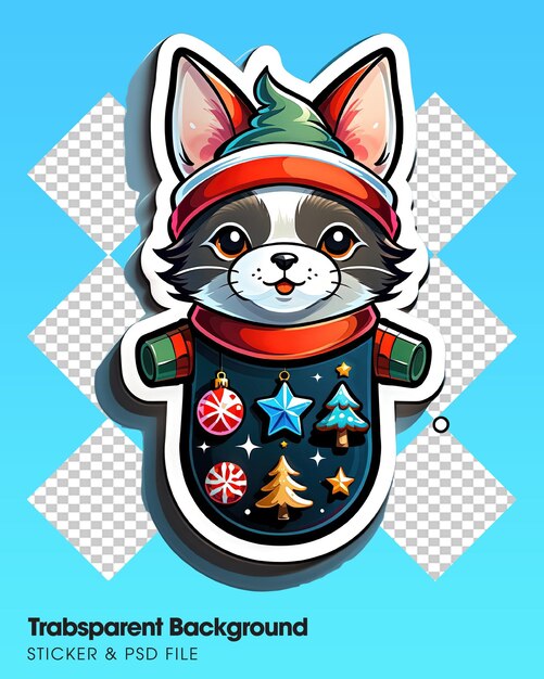 PSD merry christmas sticker with a turned edge on a transparent background