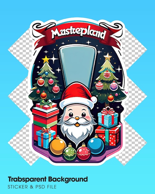 PSD merry christmas sticker with a turned edge on a transparent background