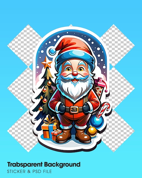 PSD merry christmas sticker with a turned edge on a transparent background