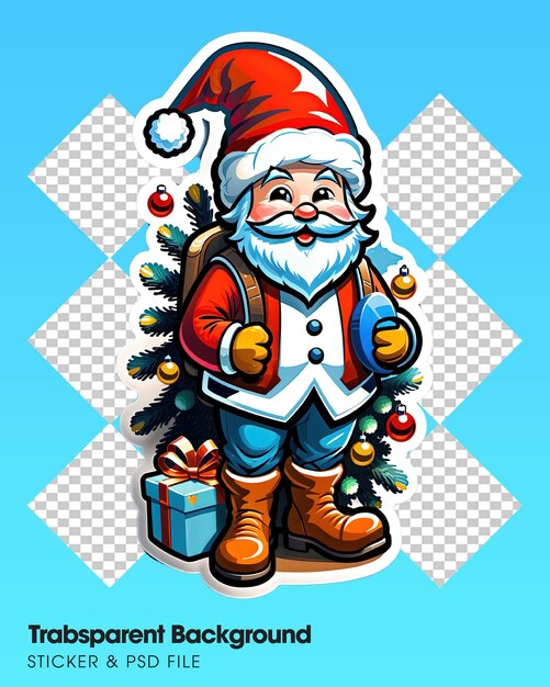 PSD merry christmas sticker with a turned edge on a transparent background