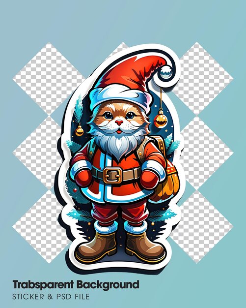 PSD merry christmas sticker with a turned edge on a transparent background