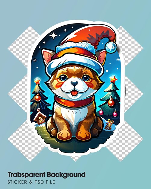 PSD merry christmas sticker with a turned edge on a transparent background