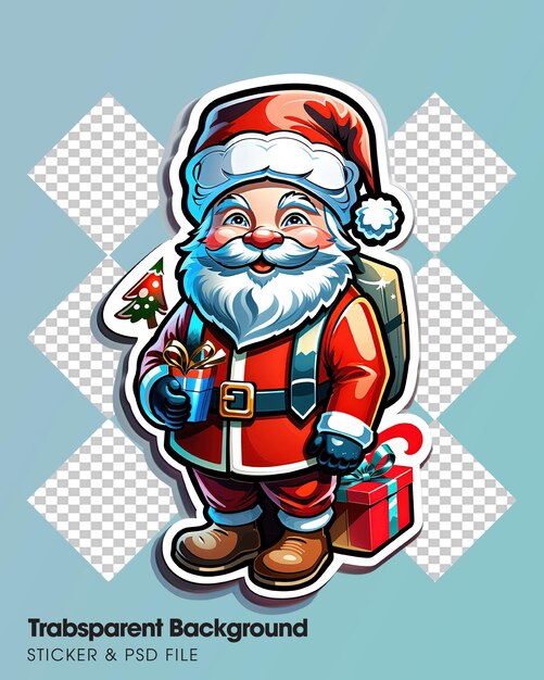 PSD merry christmas sticker with a turned edge on a transparent background