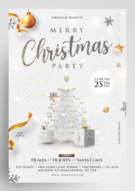 PSD merry christmas white party flyer invitation