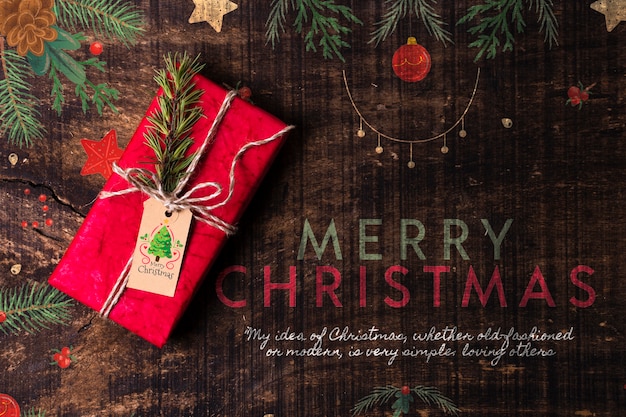 PSD merry christmas wish with gift beside