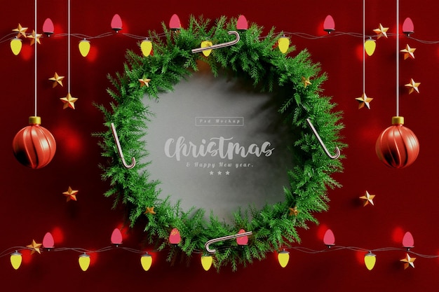 Merry chritsmas square floral frame mockup template or chritsmas decorative square floral mockup