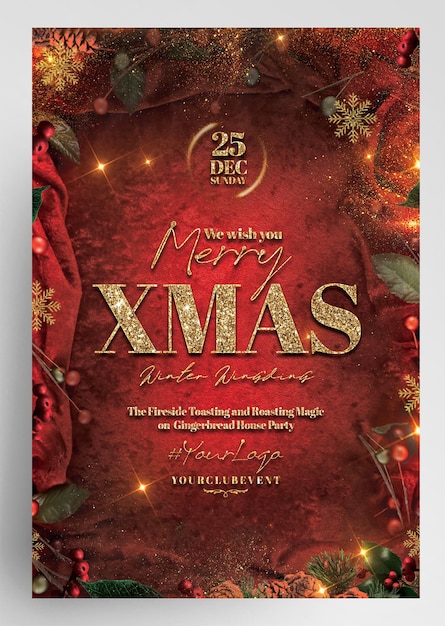 PSD merry happy christmas party flyer