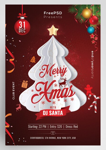 Merry xmas christmas night party evenement flyer sjabloon