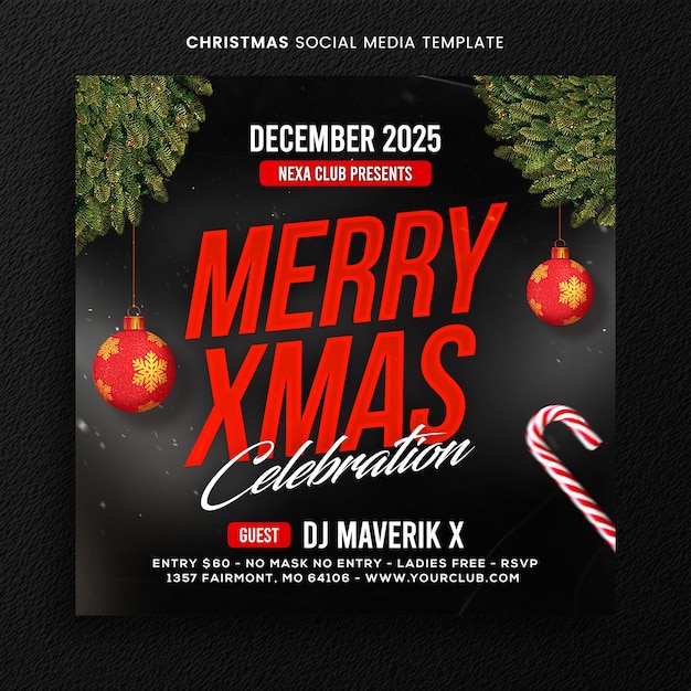 PSD merry xmas new year celebration social media template or web banner