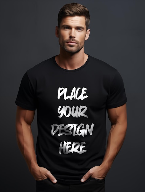 PSD męski czarny wzór koszulki