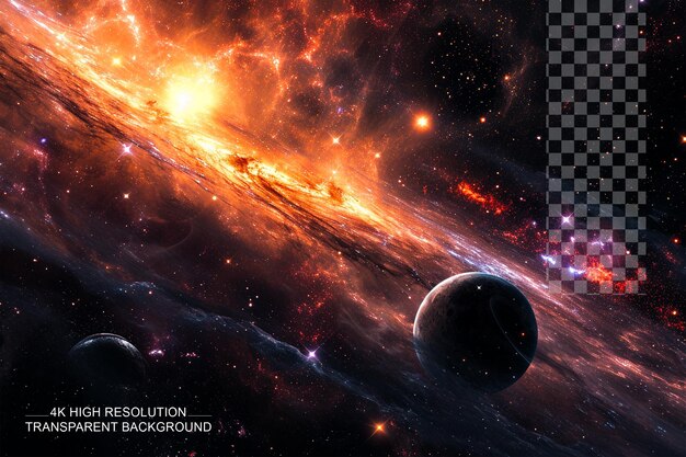 PSD mesmerizing cosmic scene with a celestial body on transparent background