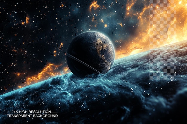 PSD mesmerizing cosmic scene with a celestial body on transparent background