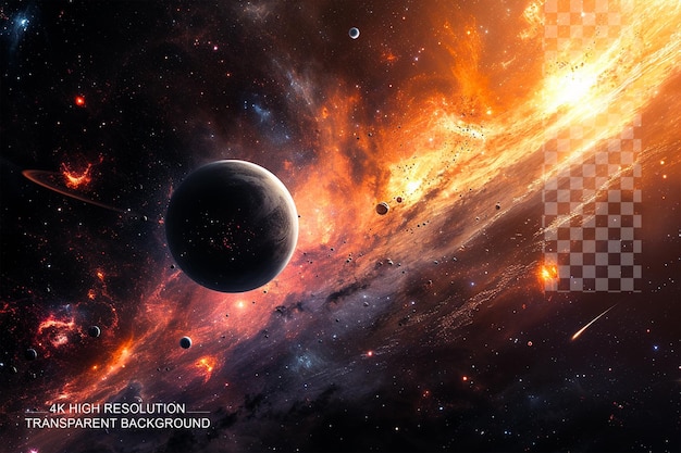 PSD mesmerizing cosmic scene with a celestial body on transparent background