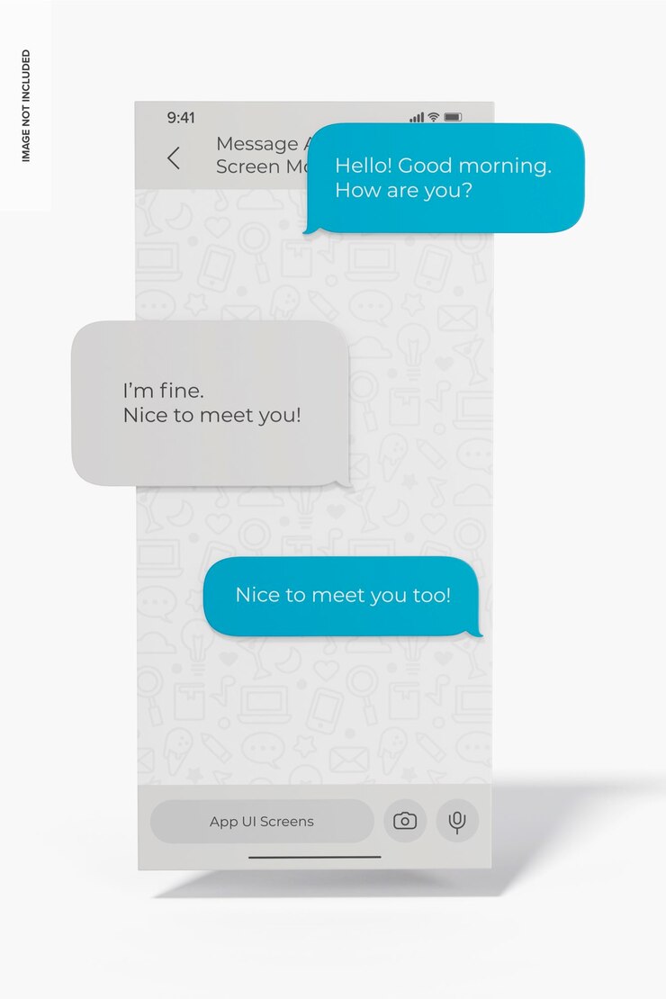 PSD message app screen mockup, front view