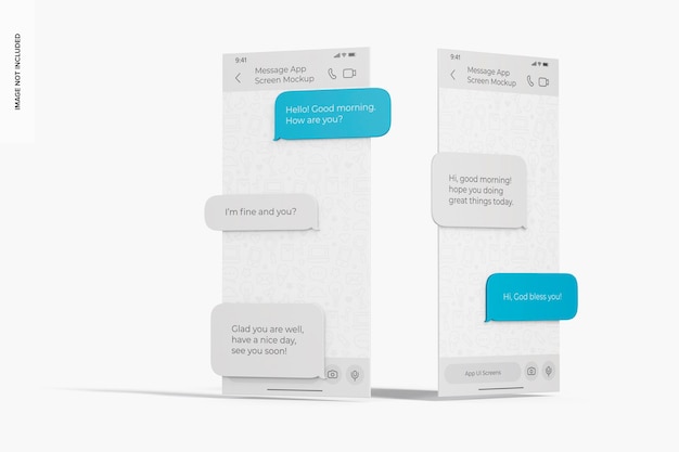 message app screens mockup, right and left view