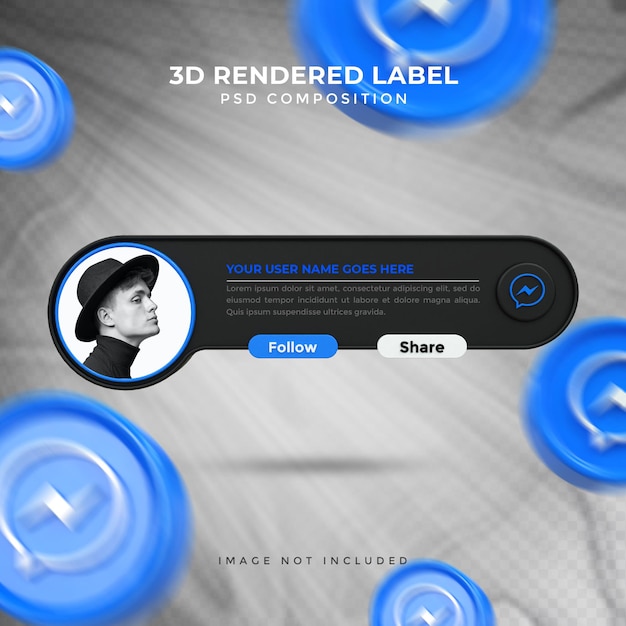 PSD messenger connect us op sociale media onderste derde 3d-ontwerp renderpictogram badge