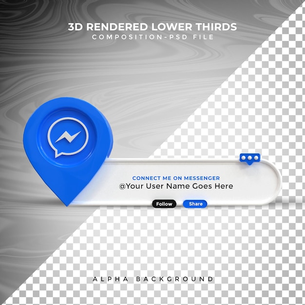 PSD messenger connect us op sociale media onderste derde 3d-ontwerp renderpictogram badge