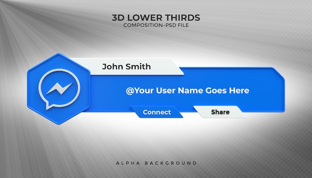 PSD messenger connect us on social media lower third 3d design render icon badge
