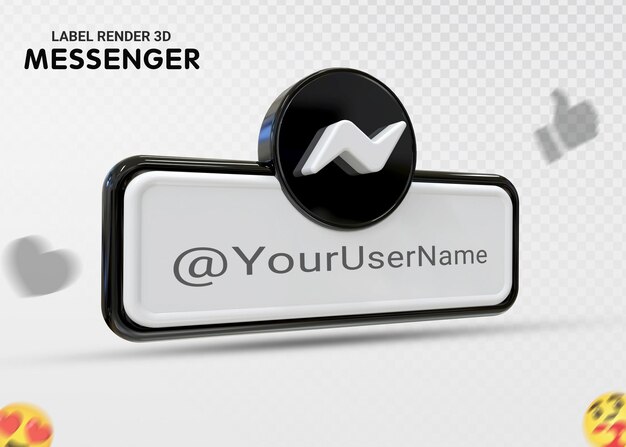 Messenger social media icon logo inferiore terzo web banner 3d design render colore nero